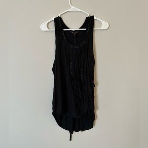 NWT BCBGMAXAZRIA Black Asymmetric Tank Top Fringe - Small